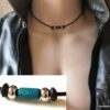 N1936a Collier homme cuir Acier Inoxydable perles bois turquoise - Bijoux Colliers en ligne Ninanina