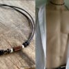 N1936b Collier homme cordon cuir perle bois métal argent NINANINA