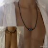 N1936c Collier homme cuir Acier Inoxydable perles bois - Bijoux Colliers en ligne Ninanina