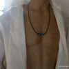 N1936d Collier homme cuir Acier Inoxydable perles bois - Bijoux Colliers en ligne Ninanina