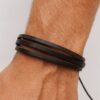 N1947 Bracelet cuir marron 3 rangs réglable par noeuds coulissants - Bijoux Bracelets hommes en ligne Ninanina