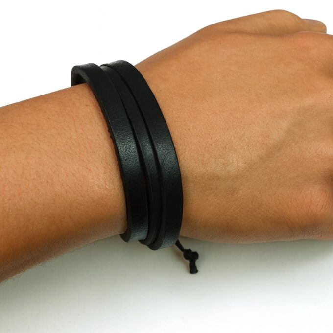 N1947c Bracelet cuir marron 3 rangs réglable par noeuds coulissants - Bijoux Bracelets hommes en ligne Ninanina