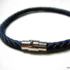 N1960c Bracelet Cuir Bleu Homme Fait Main En France - Cordon Tressé Et Fermoir Magnétique Acier - Bijoux Bracelets hommes en ligne Ninanina