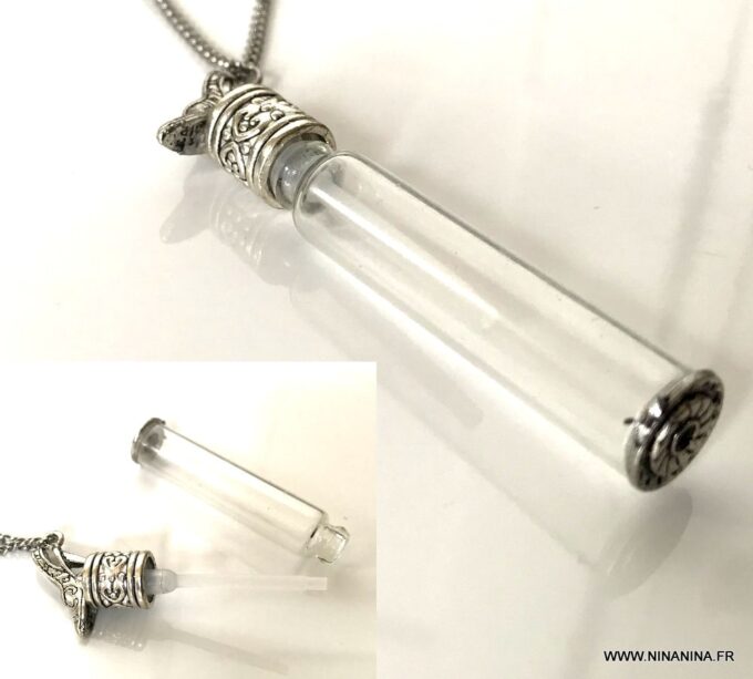 N2029a Pendentif parfum fiole en verre miniature - collier original - Bijoux Colliers en ligne Ninanina