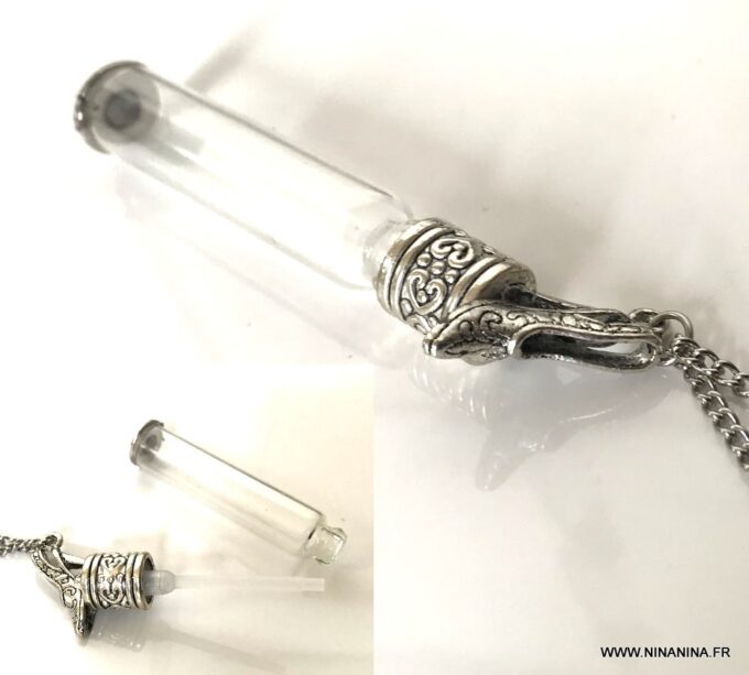 N2029c Pendentif parfum fiole en verre miniature - collier original - Bijoux Colliers en ligne Ninanina