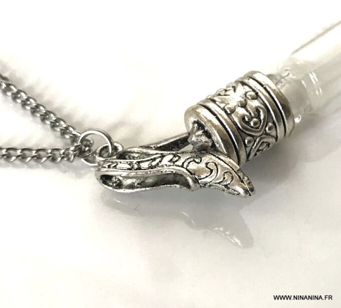 N2029e Pendentif parfum fiole en verre miniature - collier original - Bijoux Colliers en ligne Ninanina