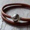 N2060 Bracelet cuir métal homme double tour fermoir boule aimanté - Bijoux colliers en ligne Ninanina