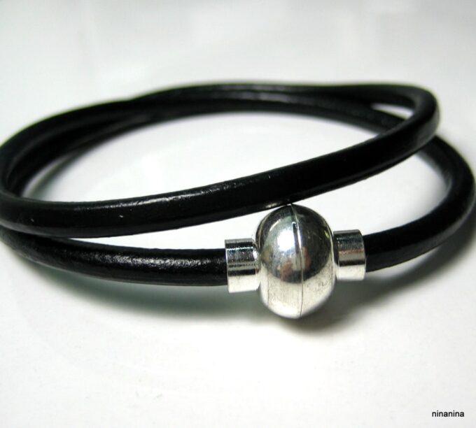N2060terb bracelet cuir 2 tours fermoir boule