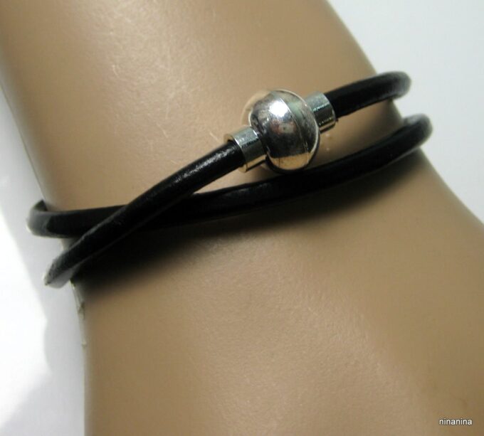 N2060terd bracelet cuir 2 tours fermoir boule