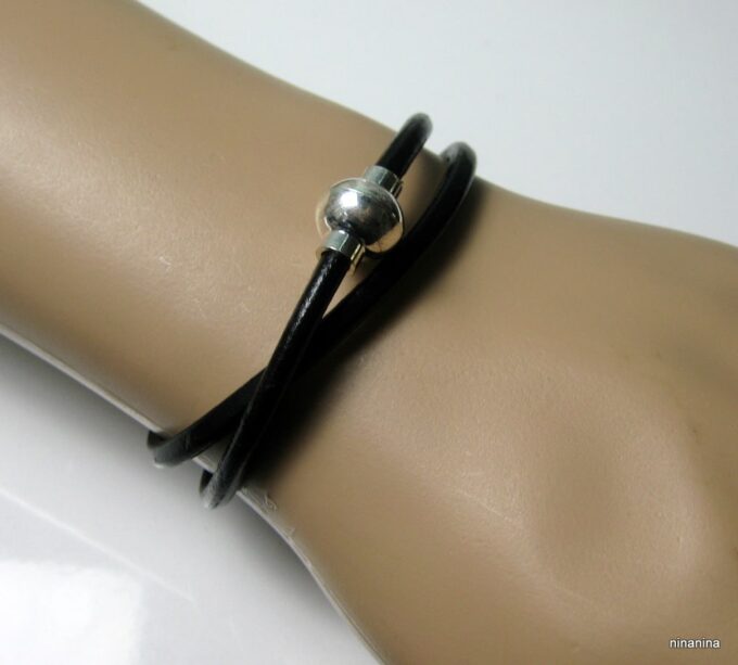 N2060terh bracelet cuir 2 tours fermoir boule