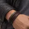 N2116a Bracelet homme cuir multirangs marron - Bijoux Bracelets hommes en ligne Ninanina