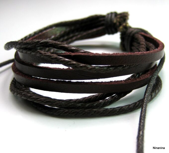 N2116c Bracelet homme cuir multirangs marron - Bijoux Bracelets hommes en ligne Ninanina