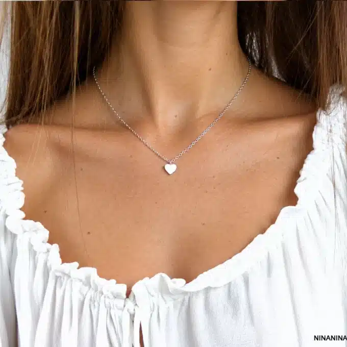 N2127A Collier Argent Femme Coeur Fin Et Minimaliste - Bijoux colliers femmes en ligne Ninanina