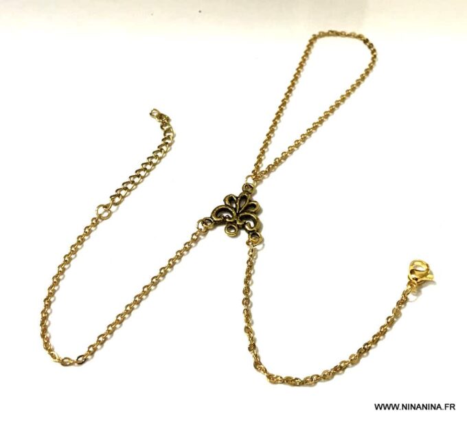 N2140a Bracelet bague doré - bijou de main acier or - Bijoux Bracelets en ligne Ninanina