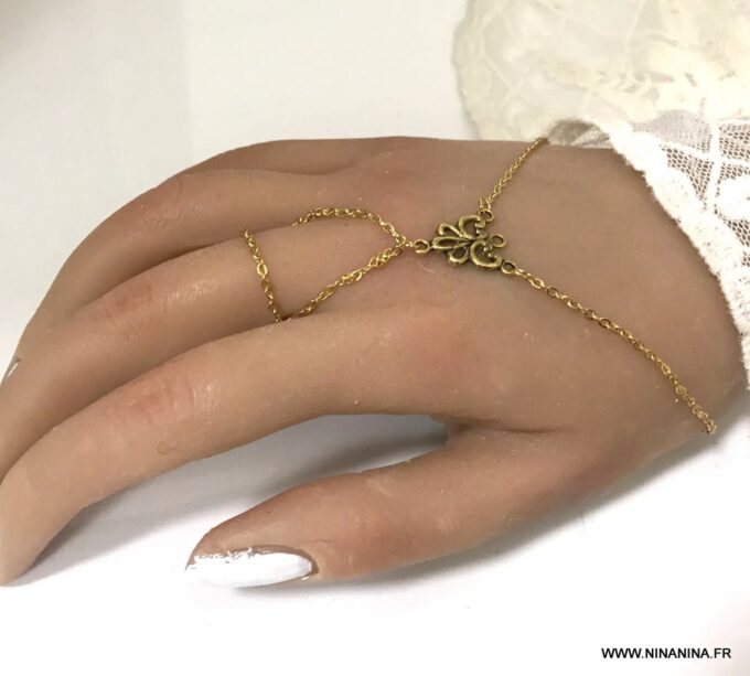 N2140b Bracelet bague doré - bijou de main acier or - Bijoux Bracelets en ligne Ninanina
