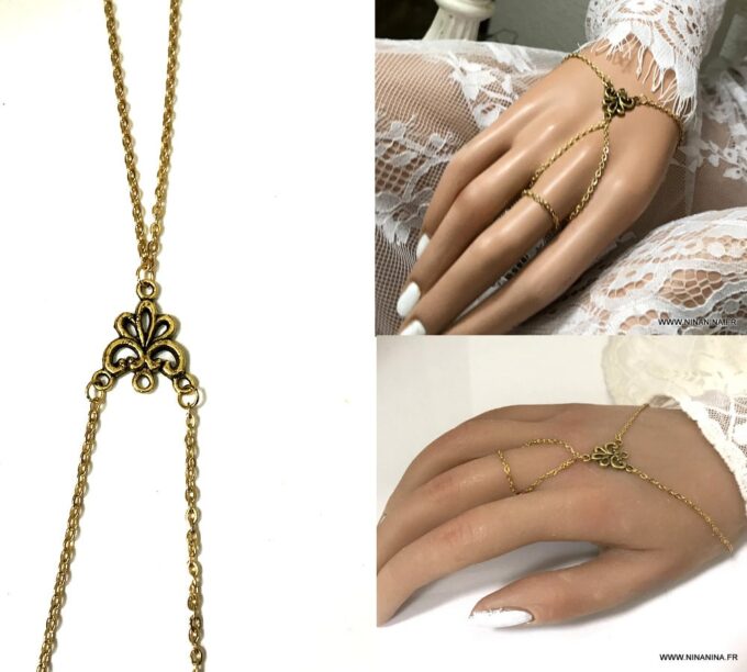 N2140c Bracelet bague doré - bijou de main acier or - Bijoux Bracelets en ligne Ninanina