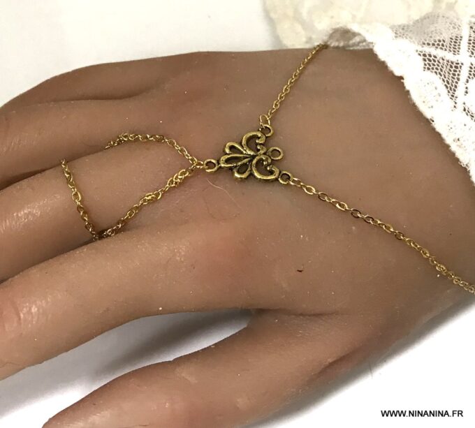 N2140d Bracelet bague doré - bijou de main acier or - Bijoux Bracelets en ligne Ninanina