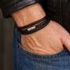 N2159 Bracelet Triple Tour Cuir Tressé Artisanal Et Fermoir Sécurisé Acier inoxydable - Bijoux Bracelets hommes en ligne Ninanina
