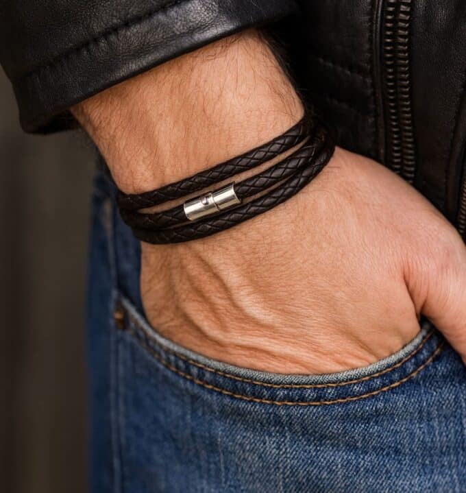 N2159 Bracelet Triple Tour Cuir Tressé Artisanal Et Fermoir Sécurisé Acier inoxydable - Bijoux Bracelets hommes en ligne Ninanina