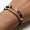 N2163 Bracelet double tour homme cuir tressé fermoir boule acier - Bijoux bracelets homme femme en ligne Ninanina