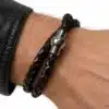 N2171 Bracelet double tour homme cuir tressé fermoir boule acier - Bijoux bracelets homme femme en ligne Ninanina