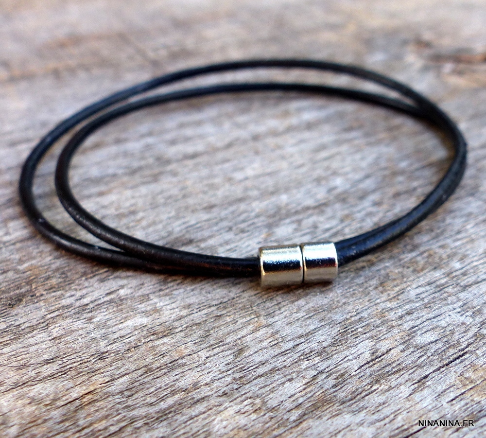Bracelet cordon cuir double tour fermoir Acier inoxydable aimanté – Image 5