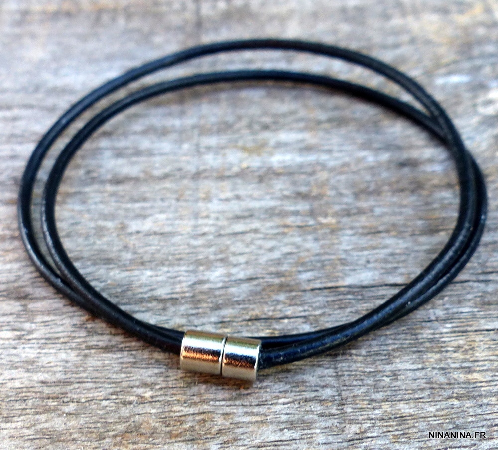 Bracelet cordon cuir double tour fermoir Acier inoxydable aimanté – Image 3