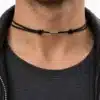 N2245 Collier cordon Cuir homme perles Argent 925 massif - Bijoux colliers hommes en ligne Ninanina