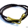 N2283ter Bracelet homme cordon cuir tressé fermoir crochet métal bronze