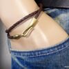 N2283terd Bracelet homme cordon cuir tressé fermoir crochet métal bronze