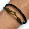 N2285 Bracelet homme 2 tours cuir fermoir crochet métal bronze - Bijoux bracelets hommes en ligne Ninanina