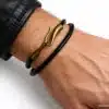 N2285a Bracelet homme 2 tours cuir fermoir crochet métal bronze - Bijoux bracelets hommes en ligne Ninanina
