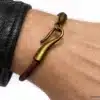 N2286 Bracelet homme fermoir crochet métal bronze cordon cuir - Bijoux bracelets hommes en ligne Ninanina