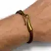 N2286a Bracelet homme fermoir crochet métal bronze cordon cuir - Bijoux bracelets hommes en ligne Ninanina