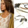N2293b Headband Boheme Chic Cordon Cuir Tressé Et Plumes Naturelles - Accessoires de coiffure en ligne Ninanina