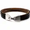 N2300 Bracelet Homme Artisanal - Lacet Double Cuir Et Fermoir Crochet Métal Argenté - Bijoux Bracelets hommes en ligne Ninanina