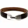 N2300b Bracelet Homme Artisanal - Lacet Double Cuir Et Fermoir Crochet Métal Argenté - Bijoux Bracelets hommes en ligne Ninanina