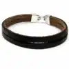 N2300f Bracelet Homme Artisanal - Lacet Double Cuir Et Fermoir Crochet Métal Argenté - Bijoux Bracelets hommes en ligne Ninanina