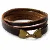 N2301 Bracelet Homme Cuir Marron Artisanal - Double Tour Et Fermoir Crochet Métal Bronze - Bijoux Bracelets hommes en ligne Ninanina