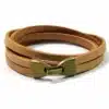 N2301e Bracelet Homme Cuir Marron Artisanal - Double Tour Et Fermoir Crochet Métal Bronze - Bijoux Bracelets hommes en ligne Ninanina