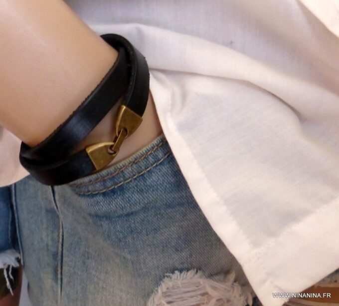 N2303a Bracelet cuir personnalisé homme femme double tour - Bijoux Bracelets en ligne Ninanina