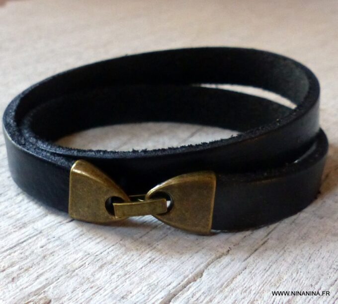 N2303b Bracelet cuir personnalisé homme femme double tour - Bijoux Bracelets en ligne Ninanina