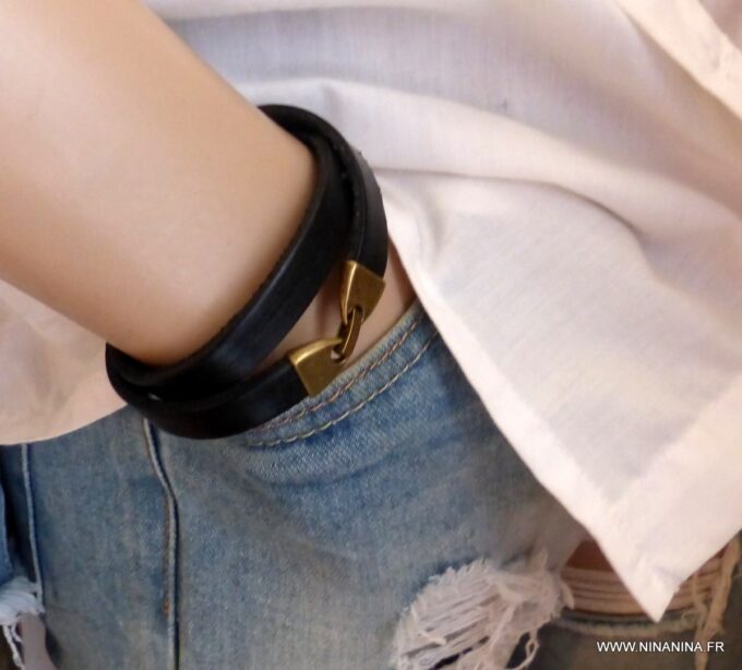 N2303d Bracelet cuir personnalisé homme femme double tour - Bijoux Bracelets en ligne Ninanina