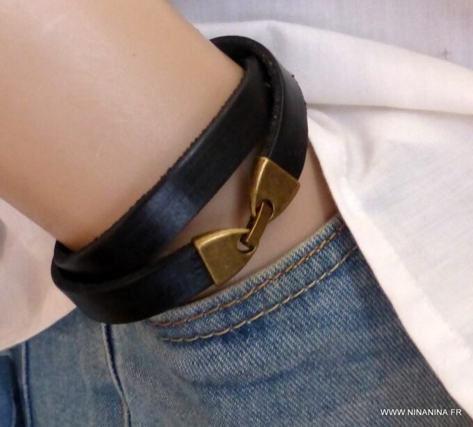 N2303f Bracelet cuir personnalisé homme femme double tour - Bijoux Bracelets en ligne Ninanina