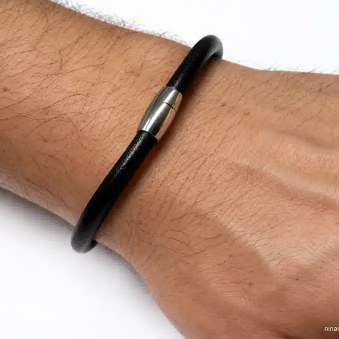 N2305 Bracelet homme moderne cuir fermoir Acier inoxydable aimanté - Bijoux bracelets hommes en ligne Ninanina
