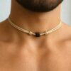 N2308 Collier cordon cuir homme noeud coulissant artisanal pas cher avec perle bois carrée - Bijoux Colliers hommes en ligne Ninanina