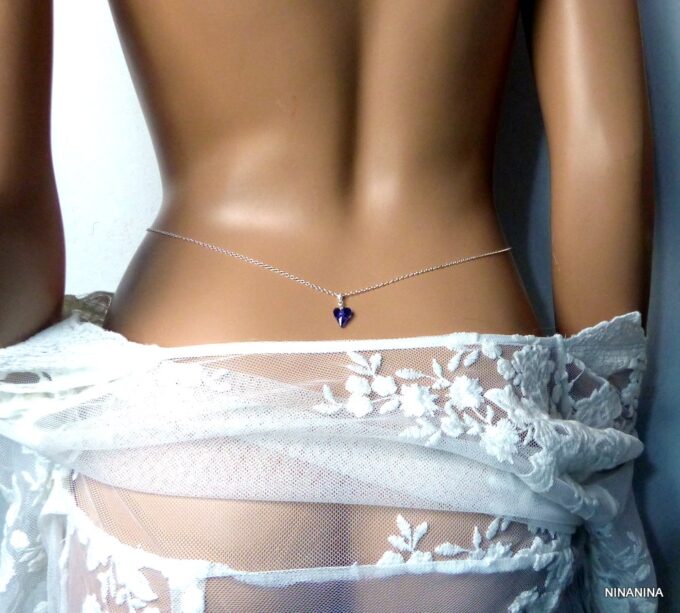 N2312h Chaine de taille argent massif coeur swarovski violet