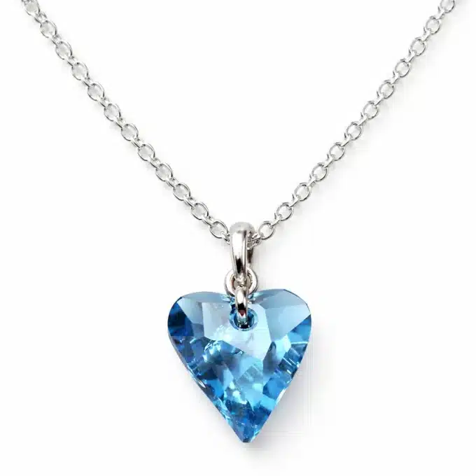 N2314 Collier Swarovski bleu artisanal - pendentif coeur cristal sur fine chainette en argent 925 - Bijoux Colliers femmes en ligne Ninanina