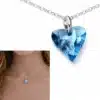 N2314c Collier Swarovski bleu artisanal - pendentif coeur cristal sur fine chainette en argent 925 - Bijoux Colliers femmes en ligne Ninanina