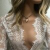 N2315a Pendentif coeur swarovski blanc collier cordon daim femme - Bijoux Colliers en ligne Ninanina